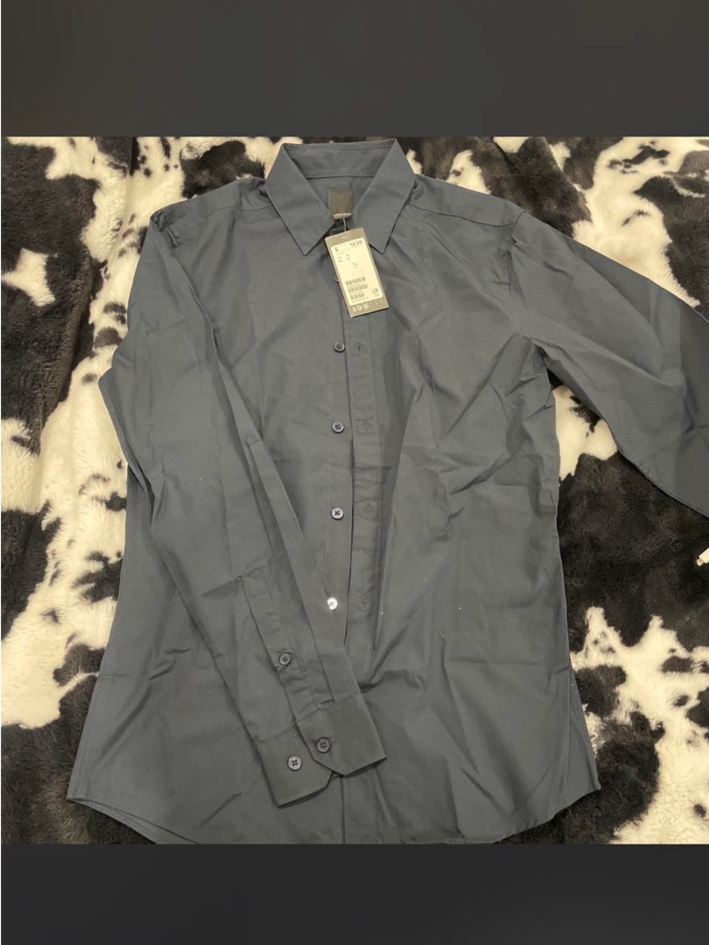 H&M Men's NAVY BLUE Long-Sleeve Dress Shirt